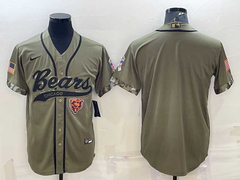 Mens Chicago Bears Blank Olive Salute to Service Cool Base Stitched Baseball Jersey